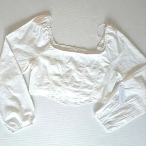 Kirious Los Angeles White Long Bishop Sleeve Scoop Neck Crop Top